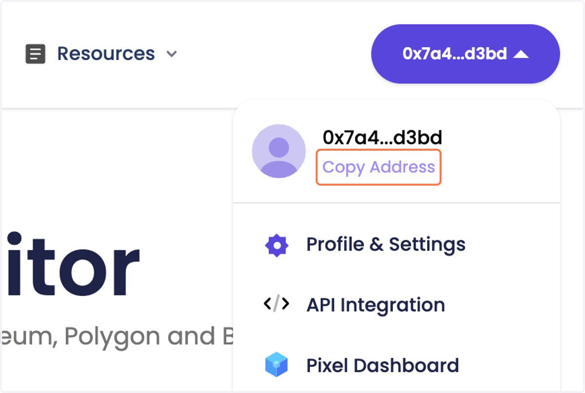 Click on Copy Address to copy your wallet address