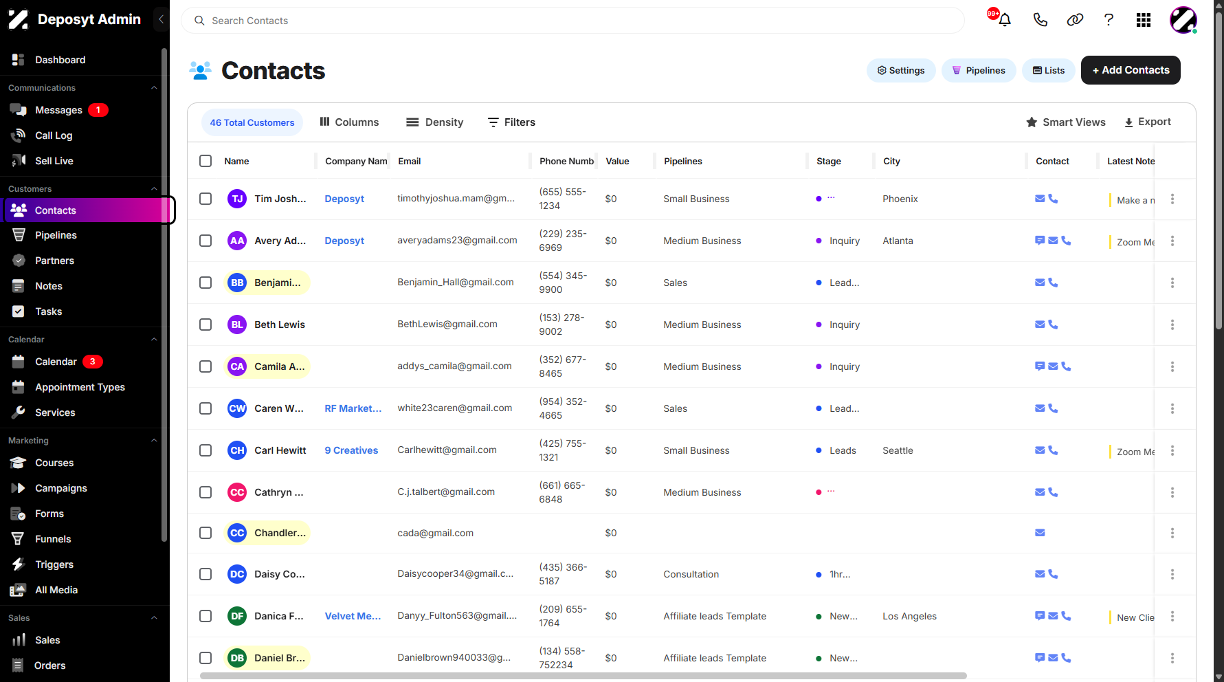 Step 1: On your dashboard, click the Contacts tab under the Customers section.