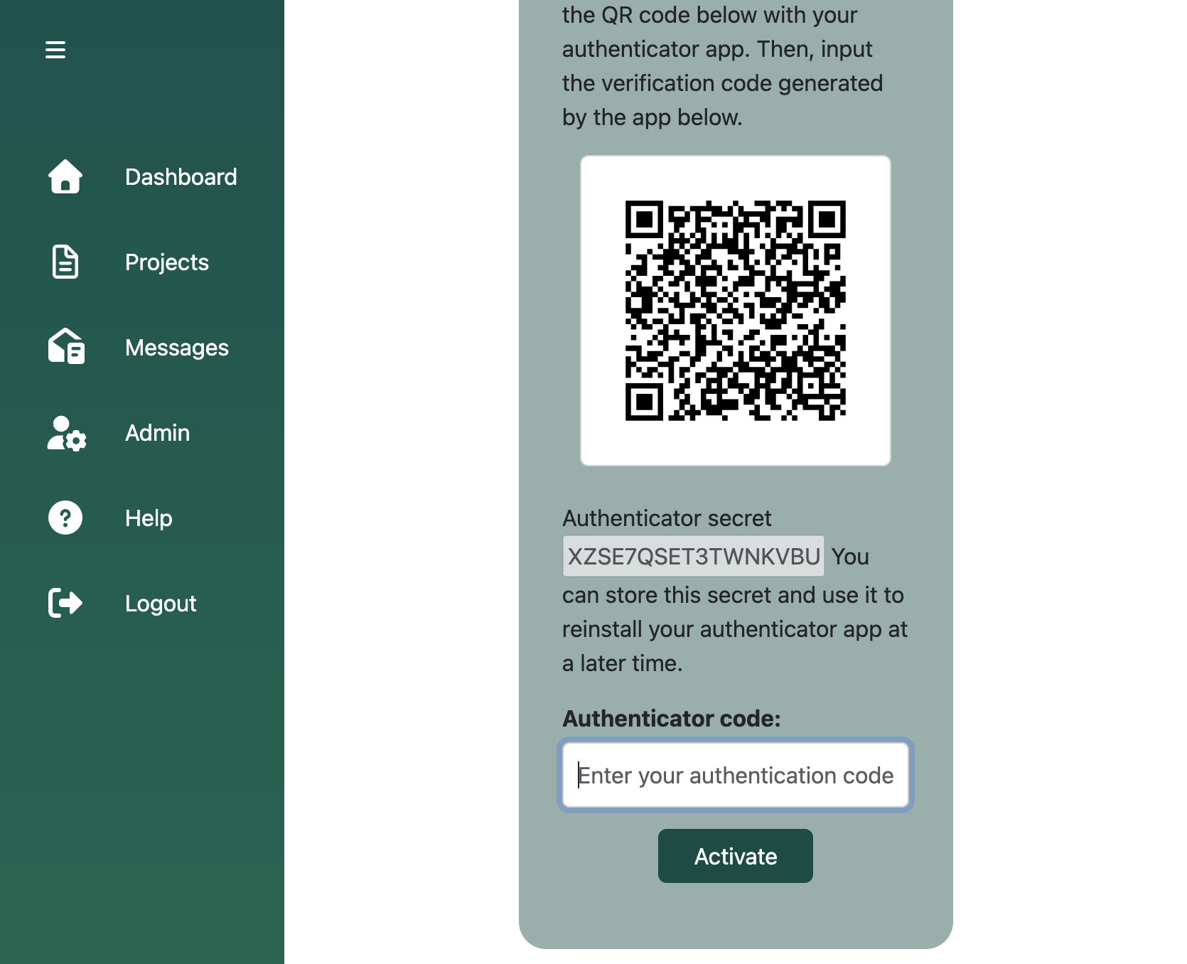 Enter the Authenticator code shown on your Authenticator App