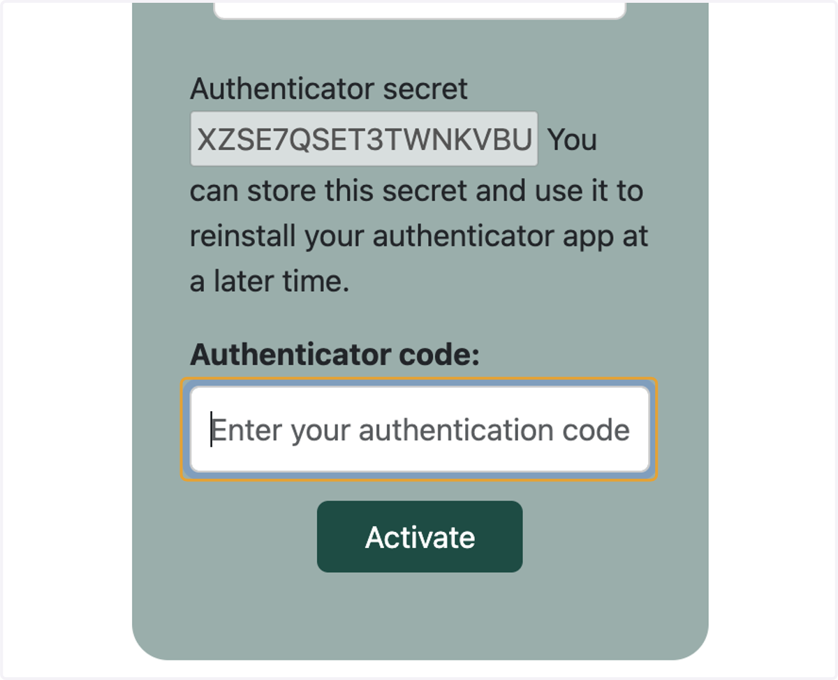 Enter the Authenticator code shown on your Authenticator App