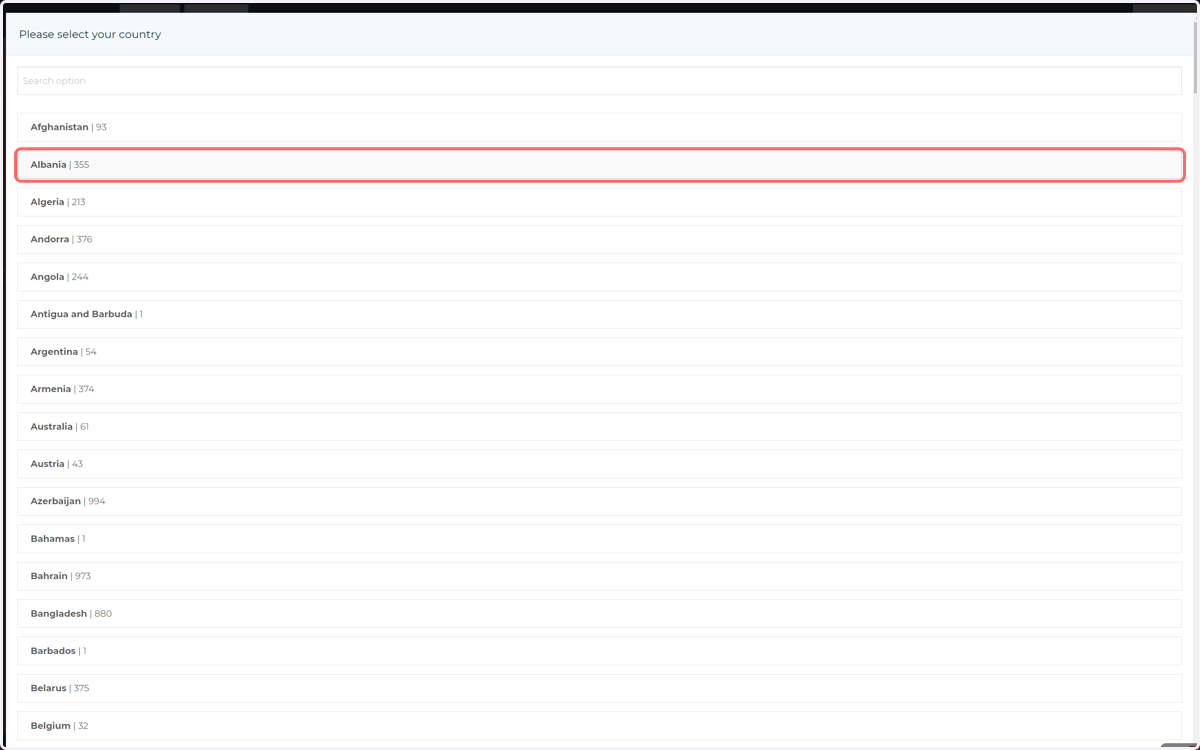 Select an entry from the dialog