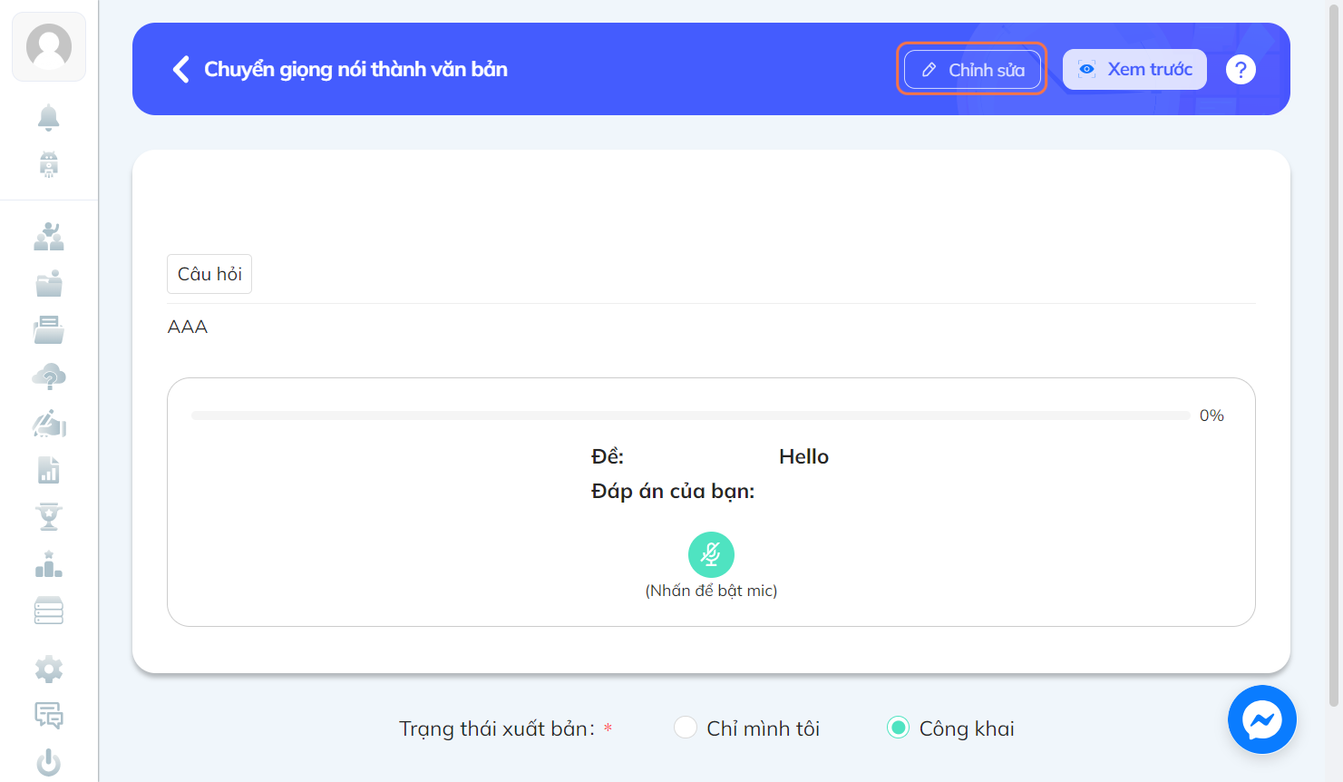 Nhấn chọn "Chỉnh sửa" để quay về màn hình chỉnh sửa câu hỏi