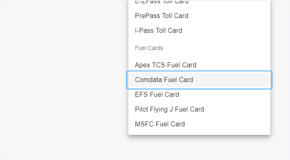 Select Comdata Fuel Card