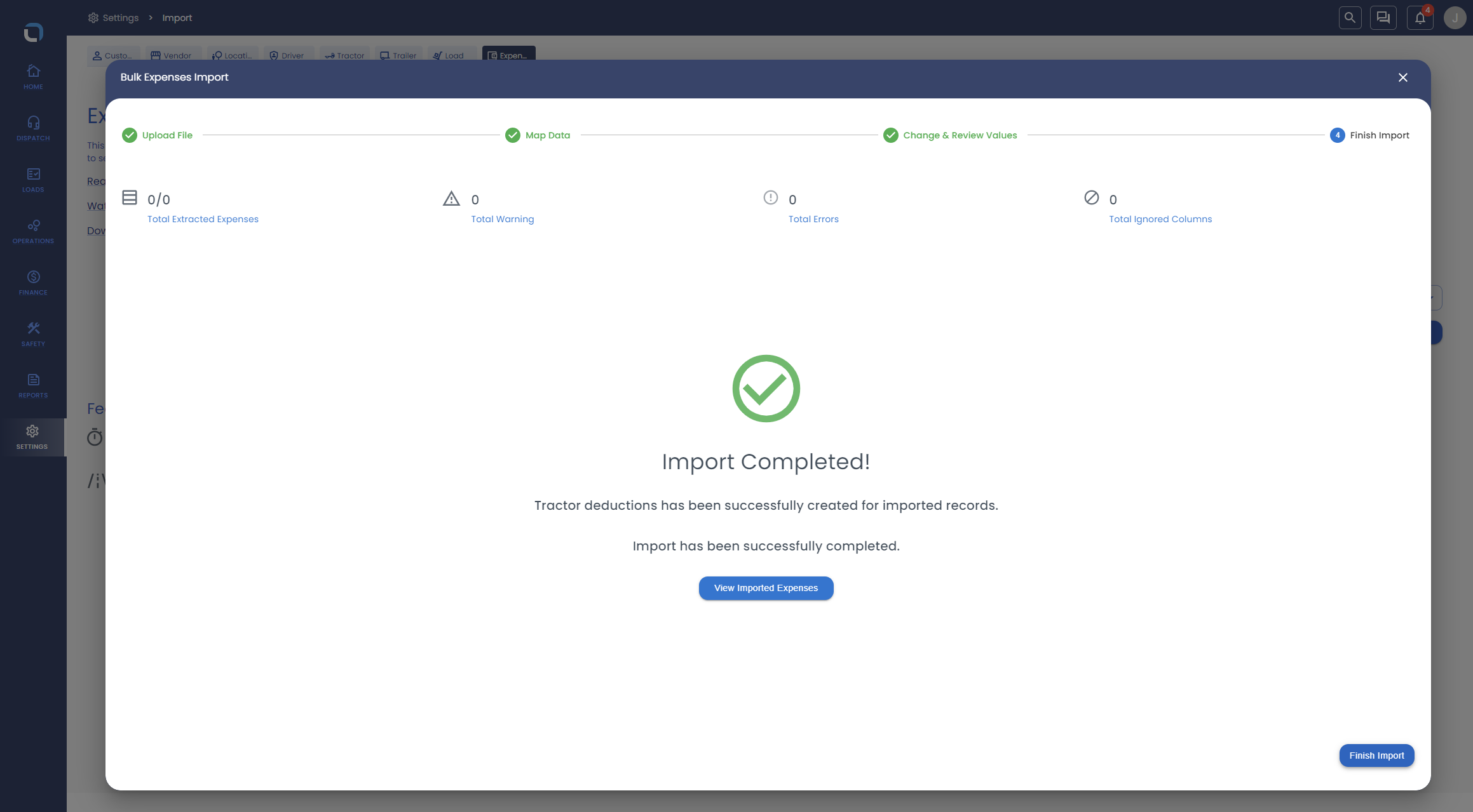 Click on Finish Import