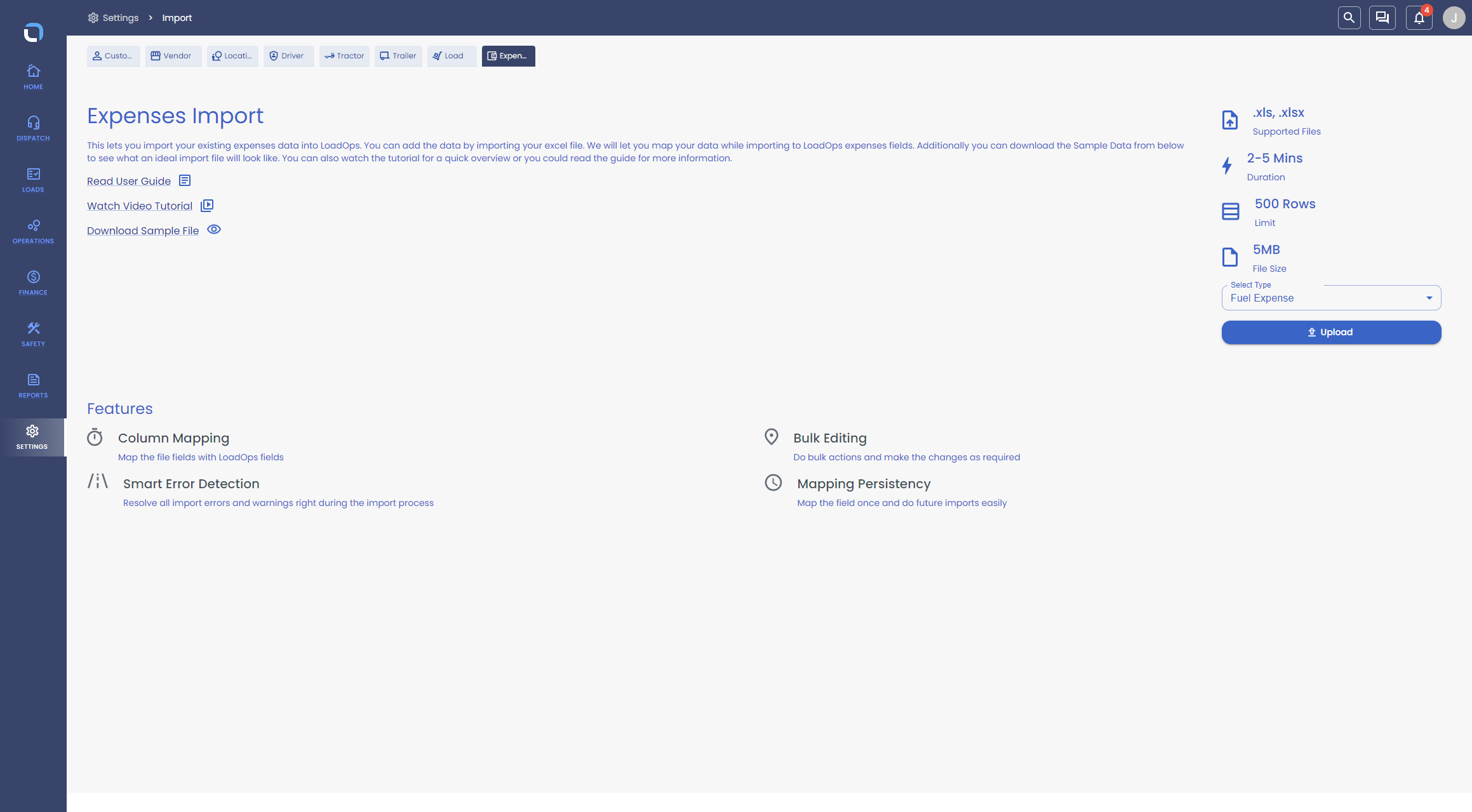 Click on the expense type drop-down