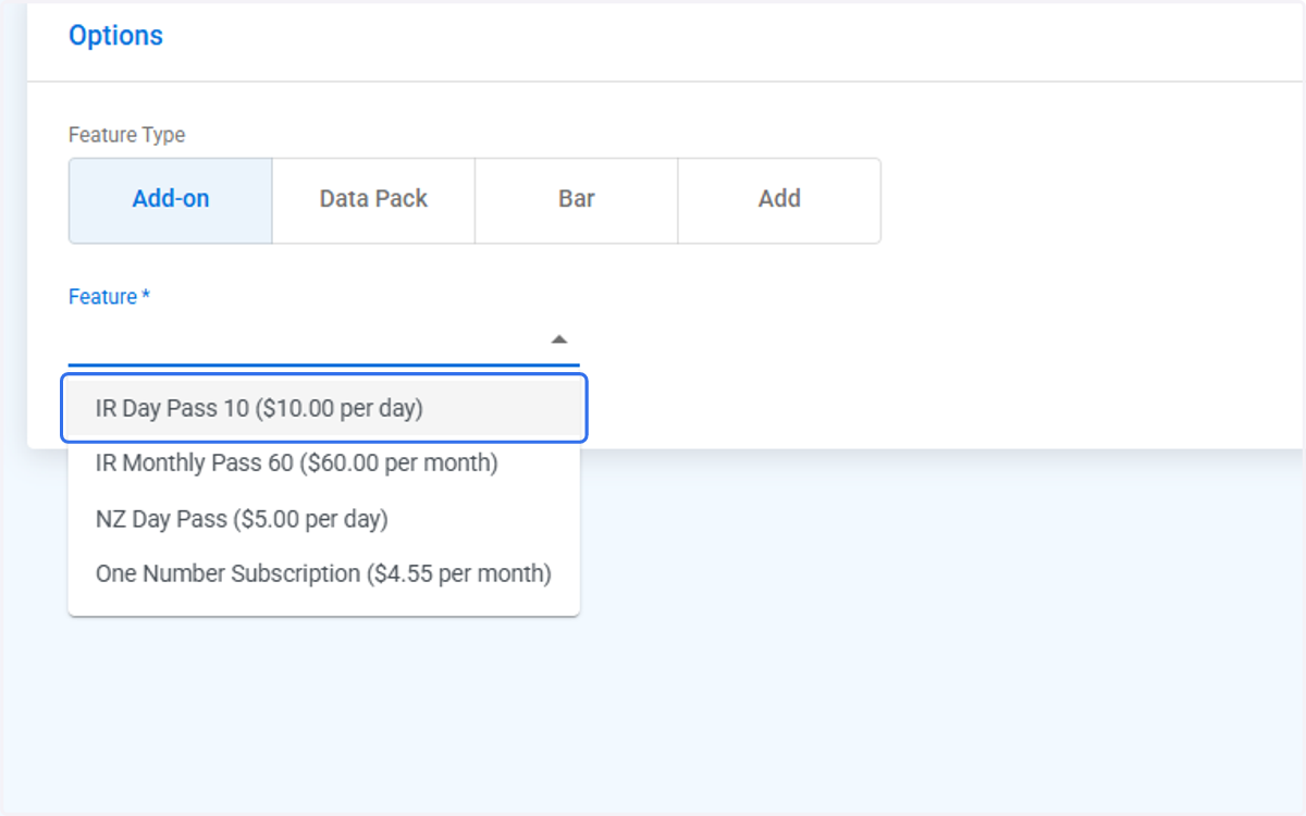 Click on IR Day Pass 10 ($10.00 per day) or other options if need for a longer period of time. Or dedicated NZ (New Zealand) option if require