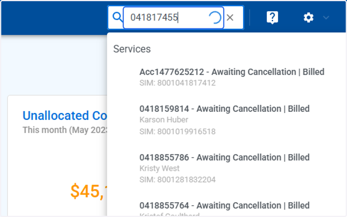 Type in service number to have International Day Pass added into Unified Search bar