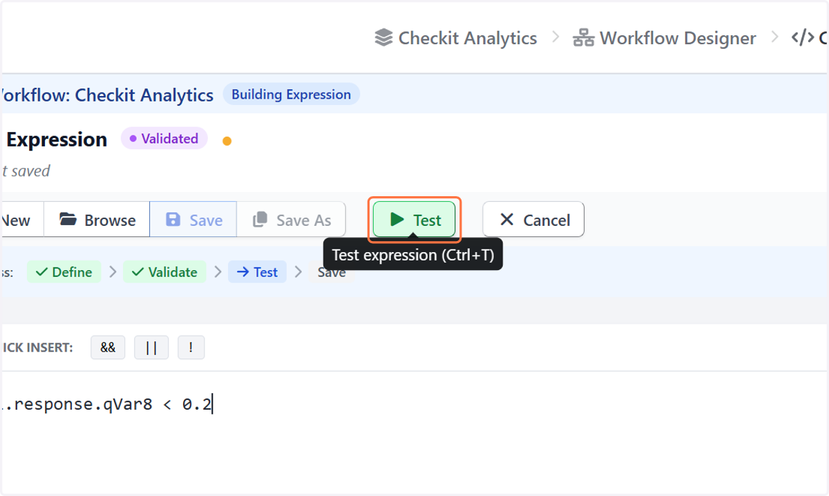 Click on Test expression (Ctrl+T)