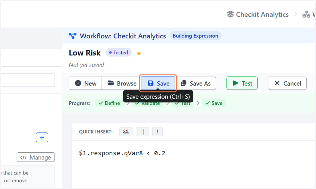 Click on Save expression (Ctrl+S)