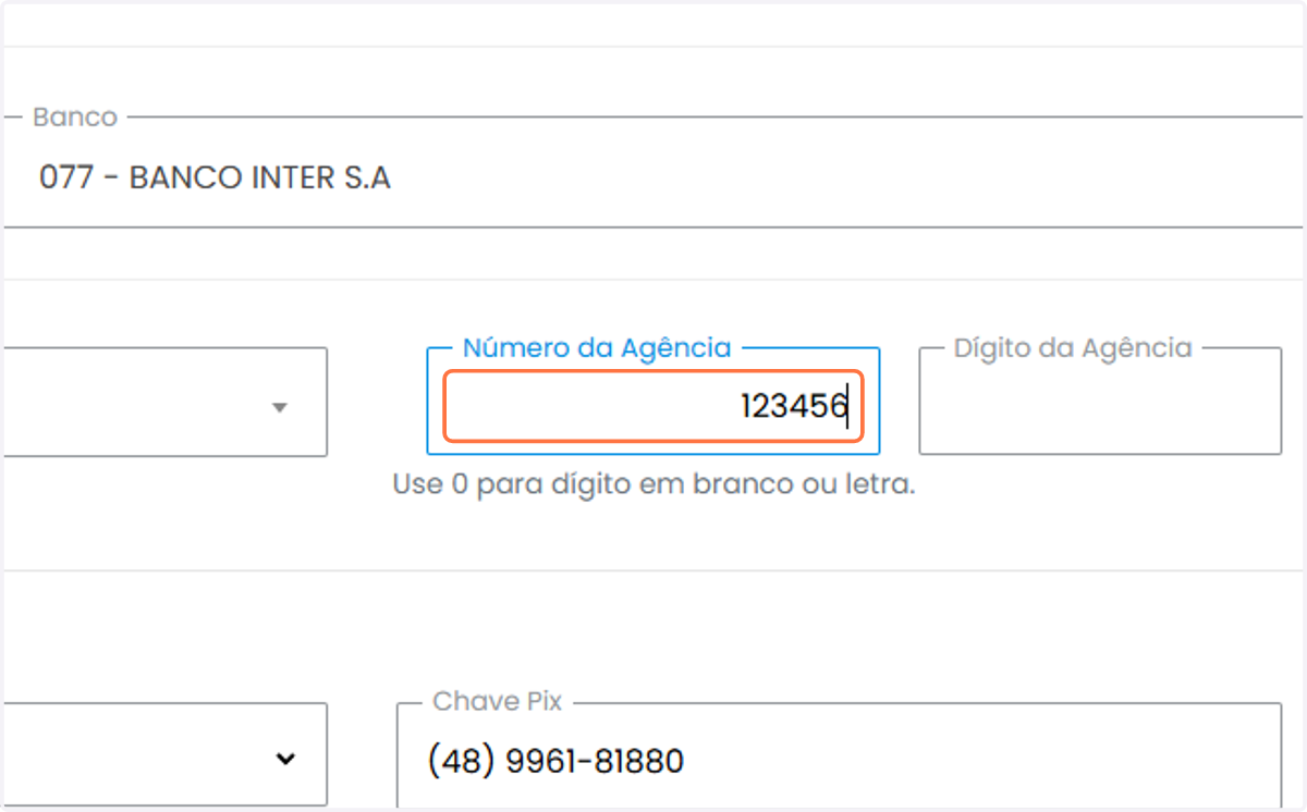 Digite o número da agência