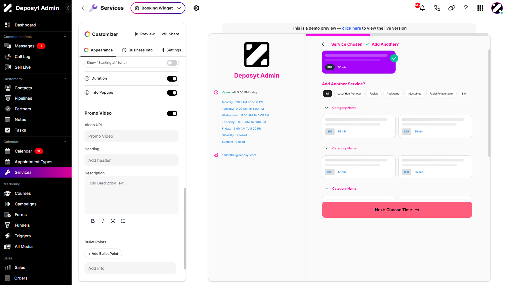Step 12: Lastly, the Customizer allows you to add a promo video.