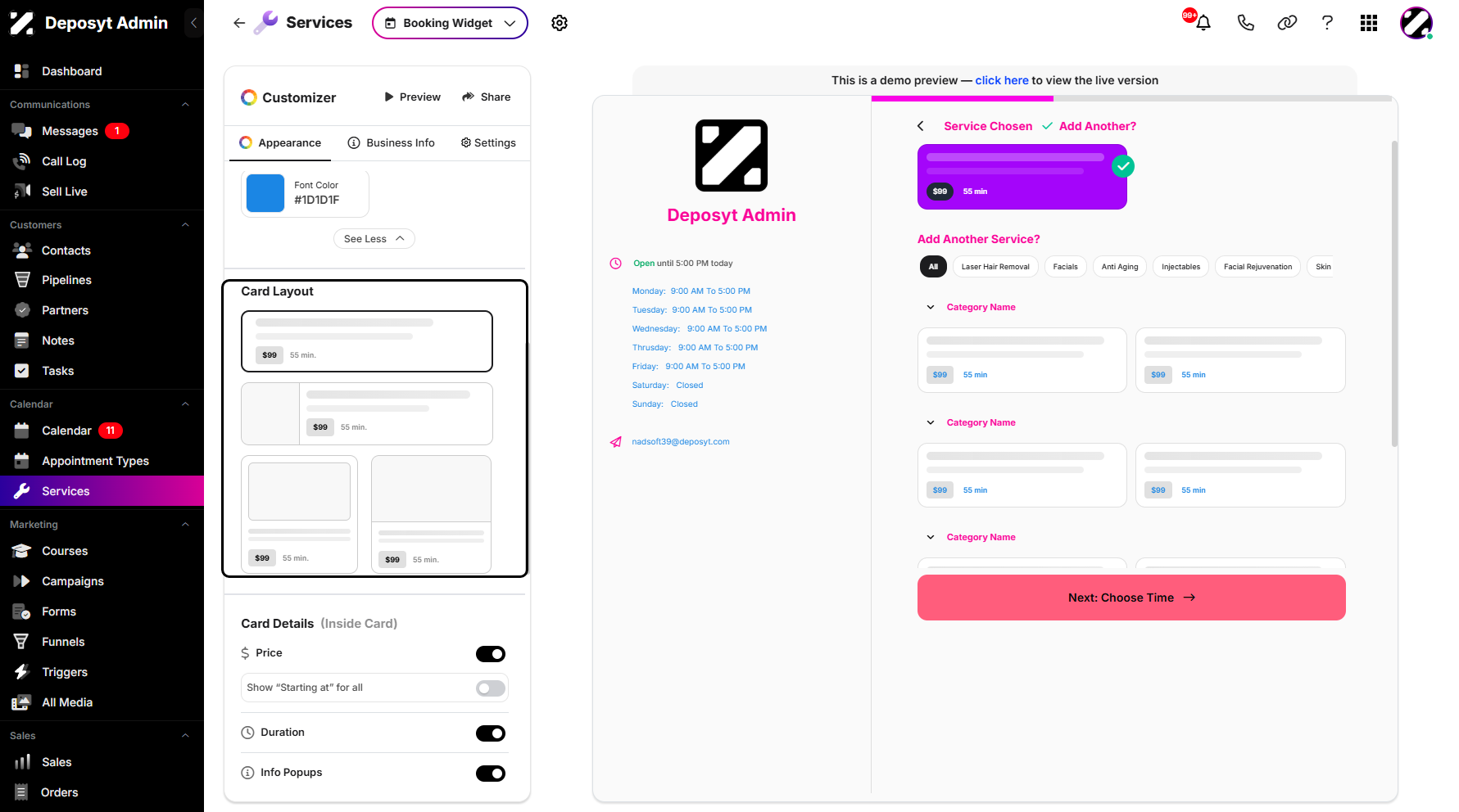 Step 10: Changing the Card Layout is also available in this section.