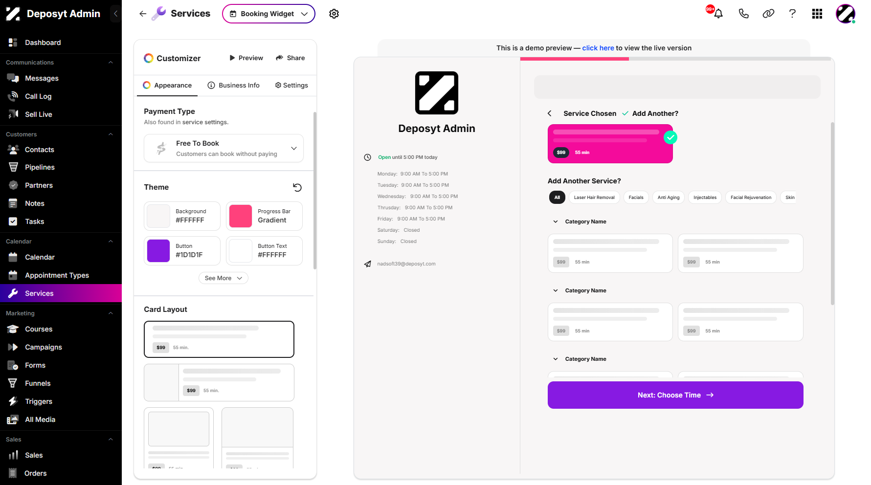 Step 6: You will then be taken to the Services Customizer page, where you can start updating.