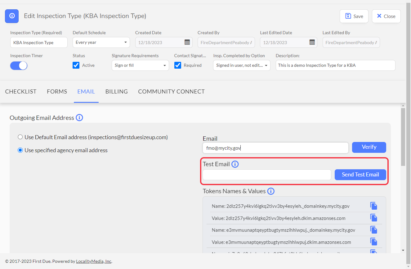 After the previous step has been completed, enter an agency email address and select Send Test Email.