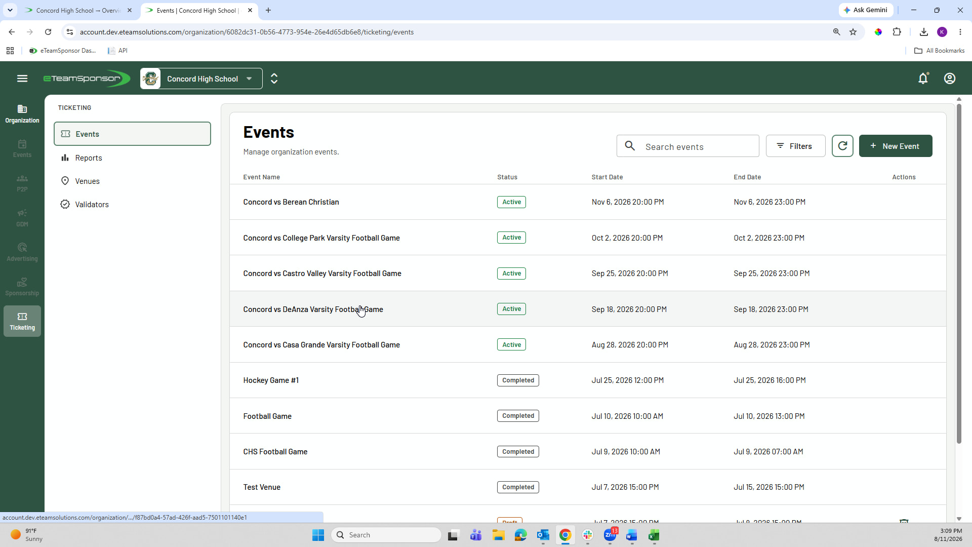 Select event