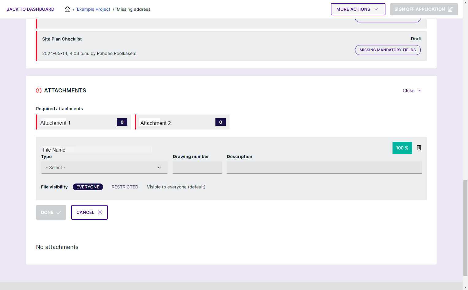 Select the type of attachment from the drop down menu