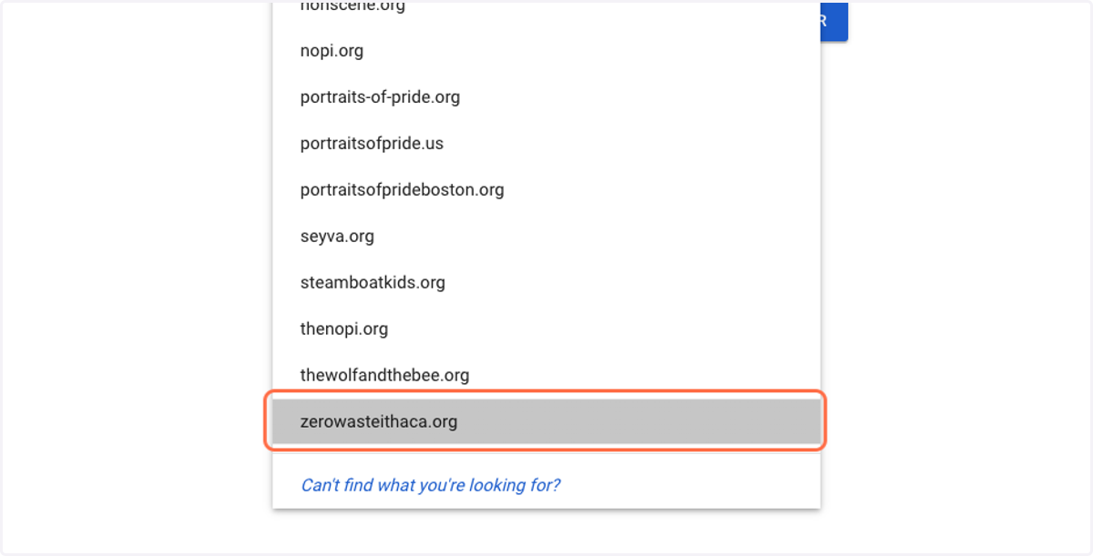 Select the correct domain for your organization
