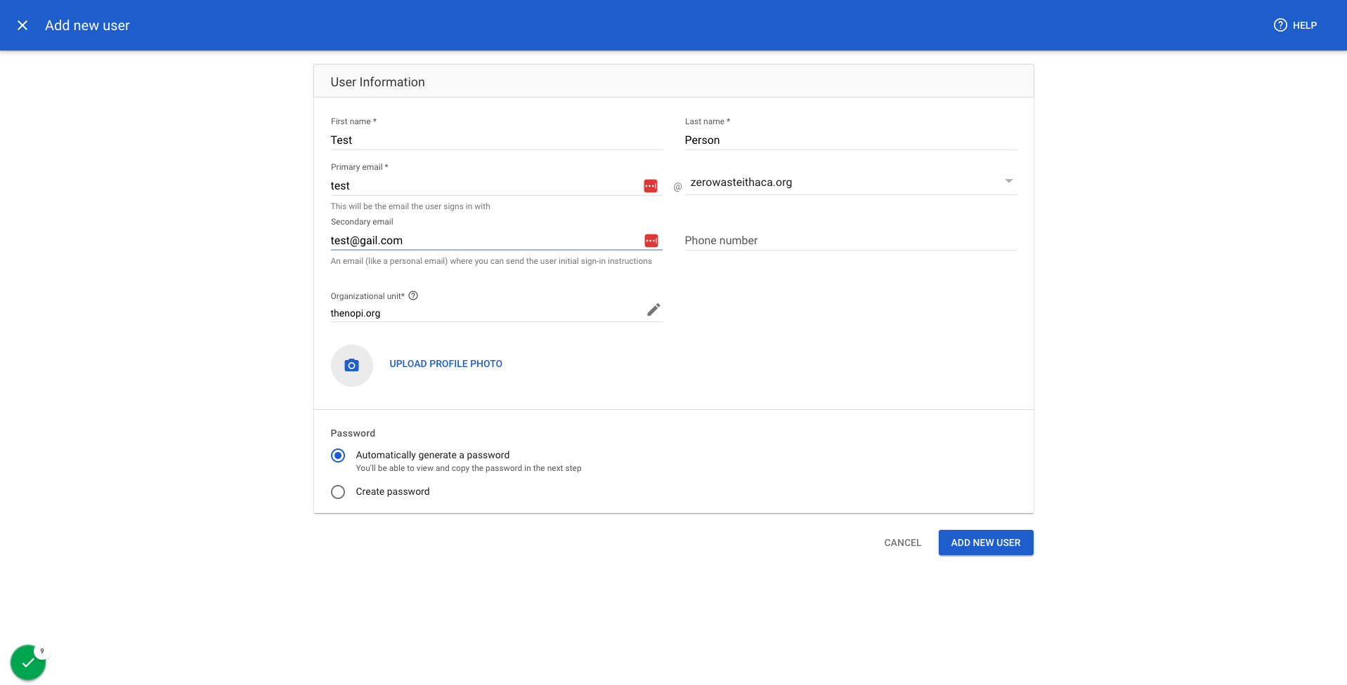 Click on Manage user's password, organizational unit, and profile photo