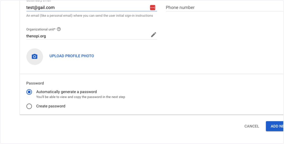 Click on Manage user's password, organizational unit, and profile photo