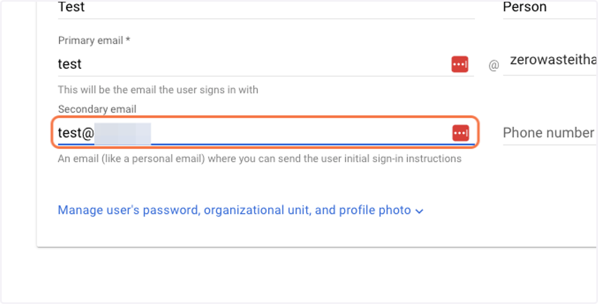 Enter the user's secondary email
