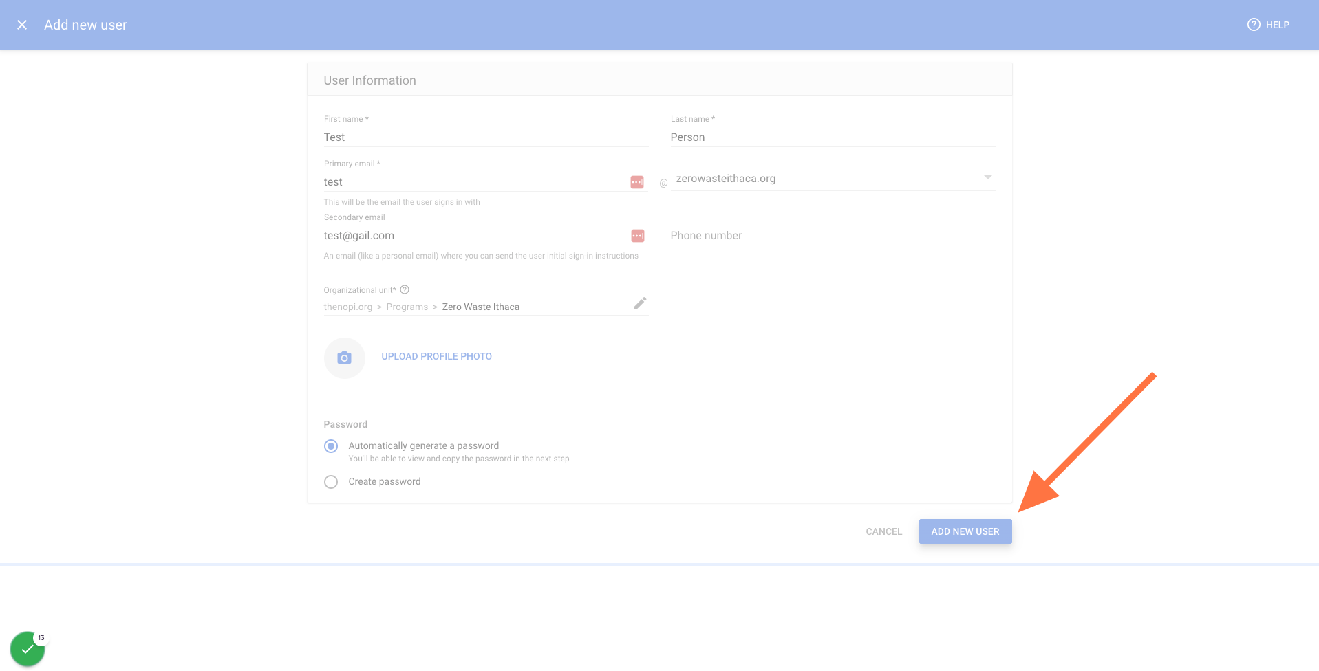 Click on ADD NEW USER