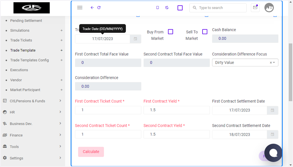 Click on Create Trade Template…