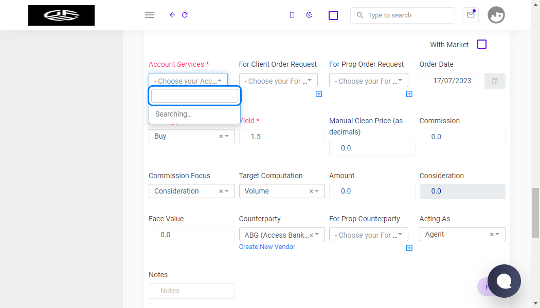 Click on - Choose your Account Services -
