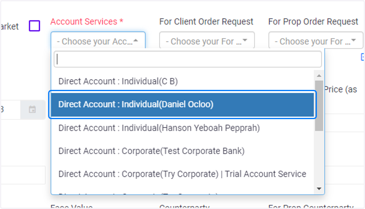 Click on Direct Account : Individual(Daniel Ocloo)