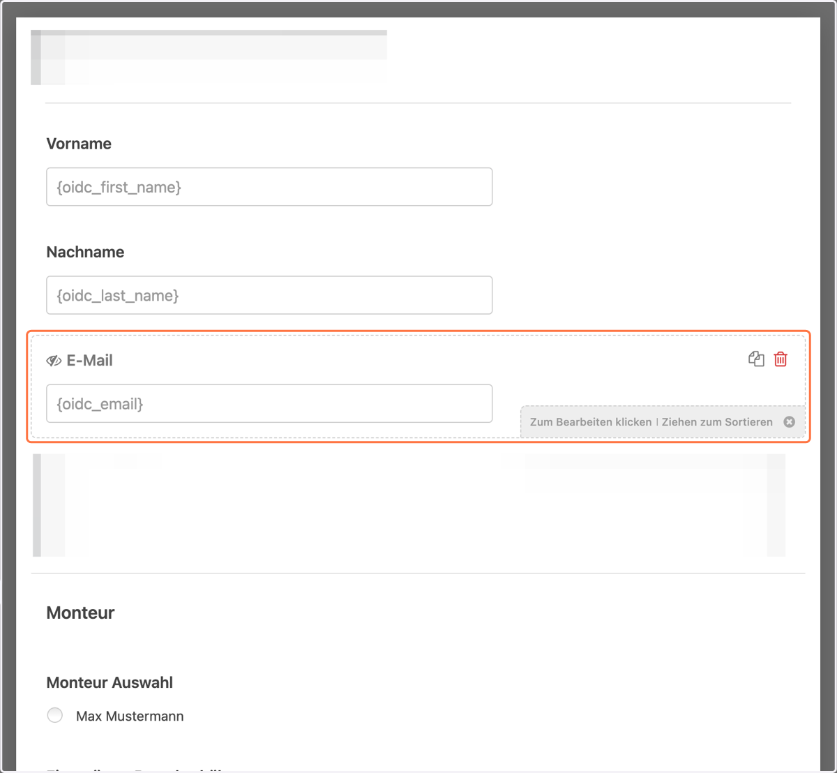 Voraussetzung für das automatisierte Übertragen der E-Mail-Adresse ist das "verborgende Feld" mit dem Smart Tag {oidc_email} in deinem Formular.