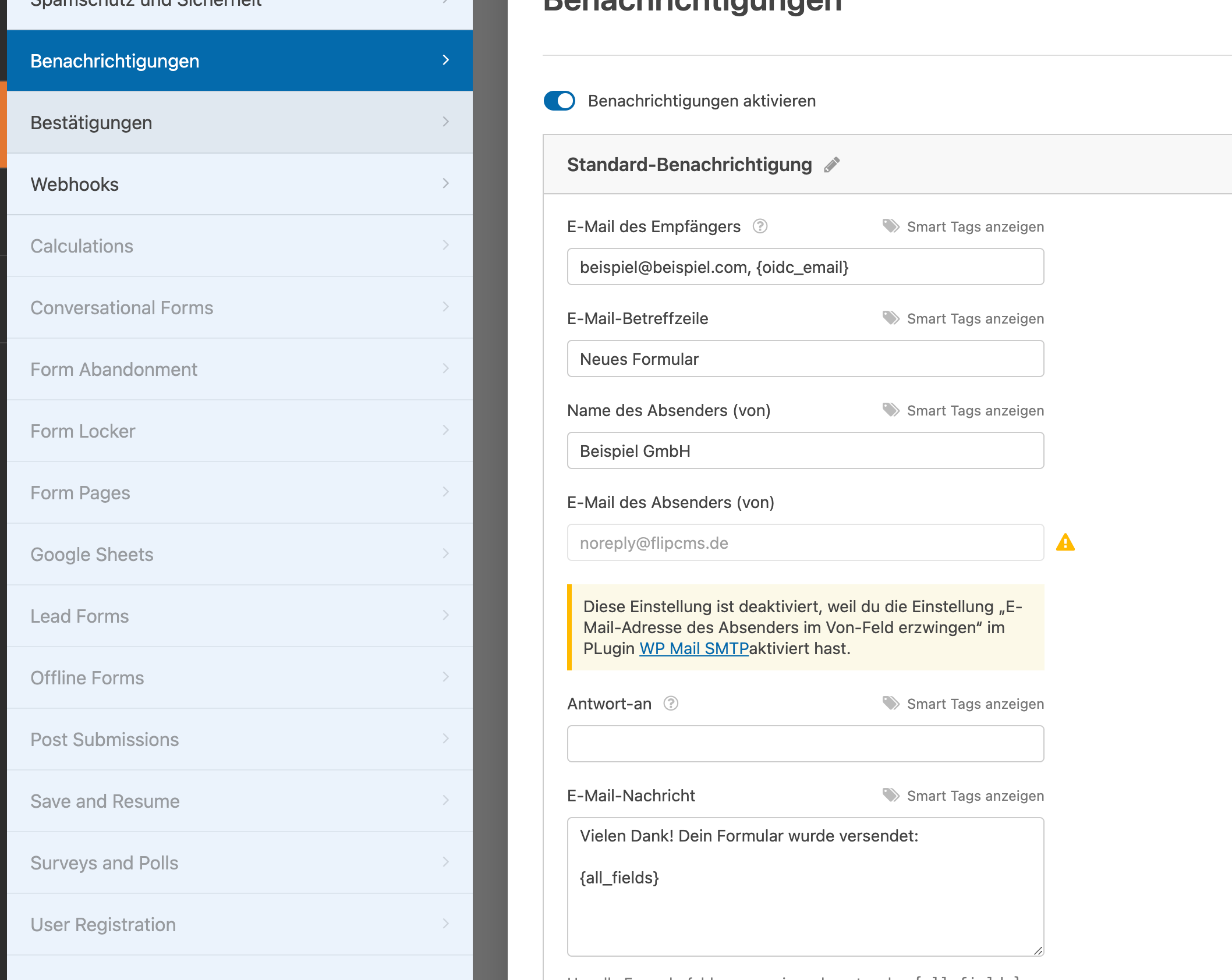 Trage in das Feld "E-Mail des Empfängers" zusätzlich den Smart Tag "{oidc_email}" ein.