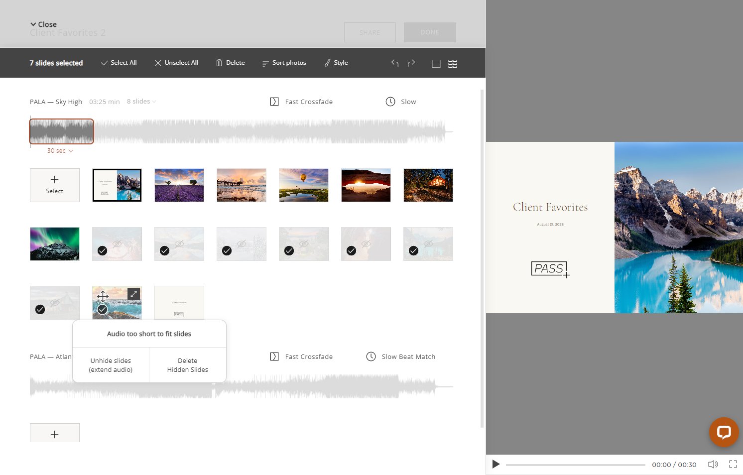 You can select multiple slides at once and drag to move them between tracks.