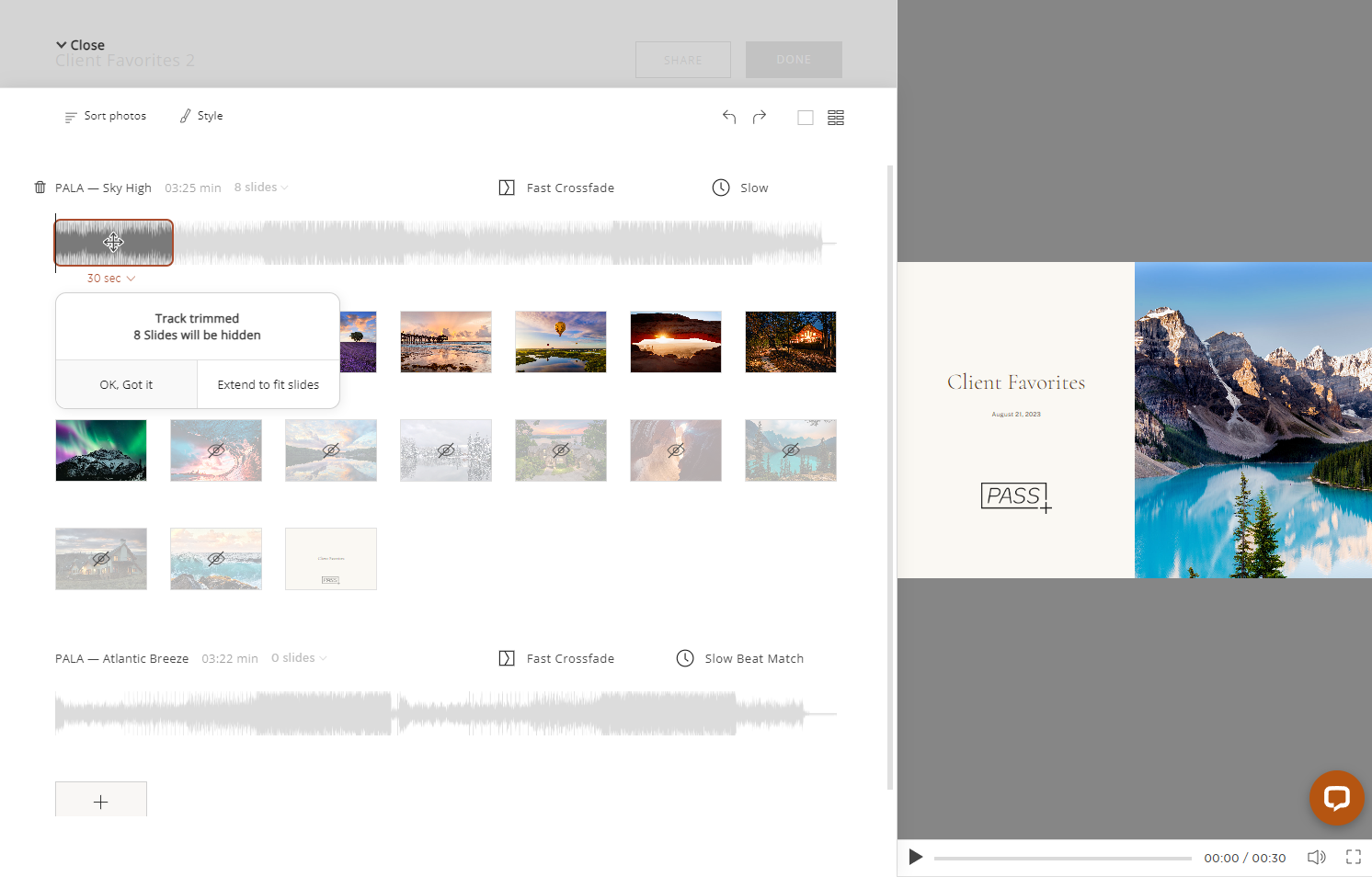 Some slides may become hidden if your song duration is shorter than the total slide duration.