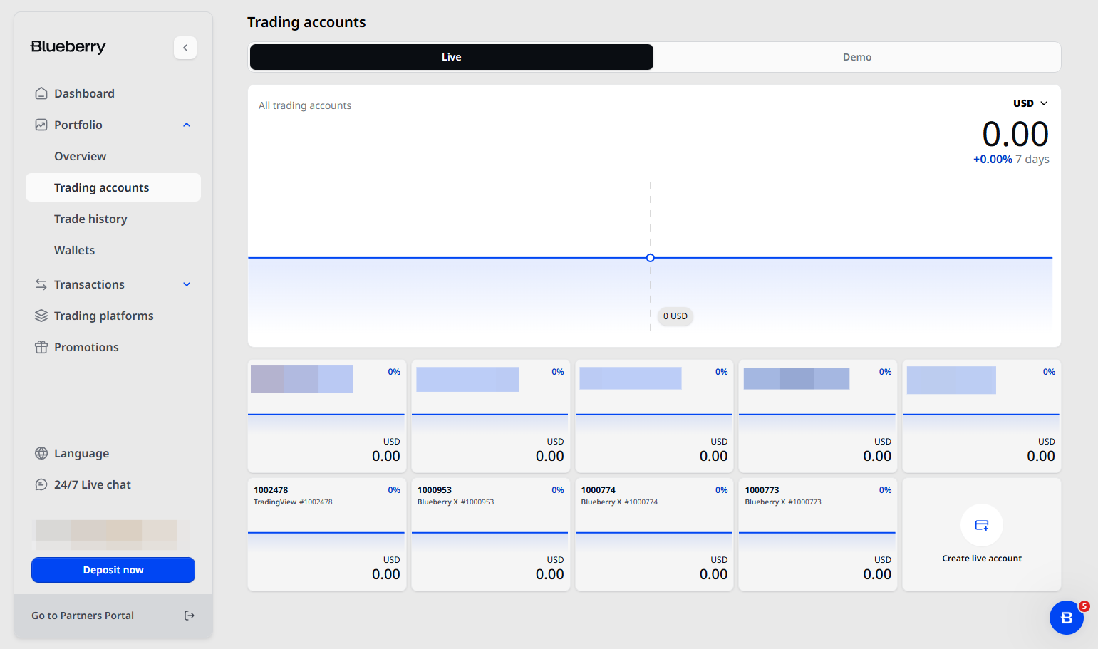 Click on Create live account