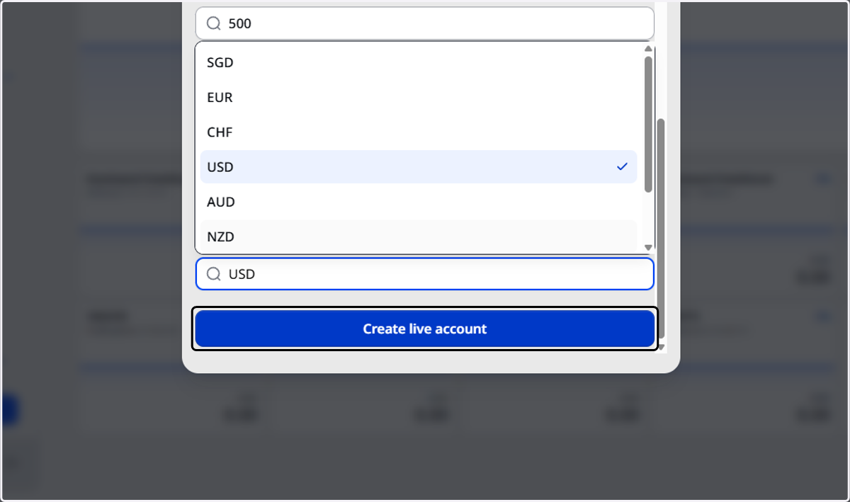 Click on Create live account