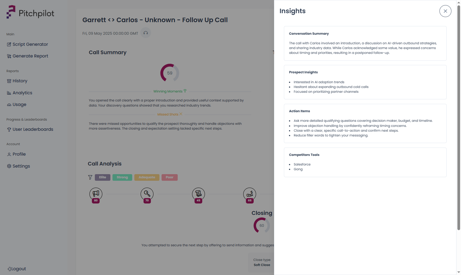 Click on Insights to view some additional action items
