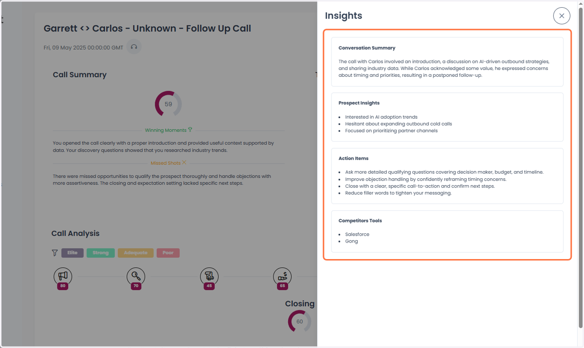 Click on Insights to view some additional action items