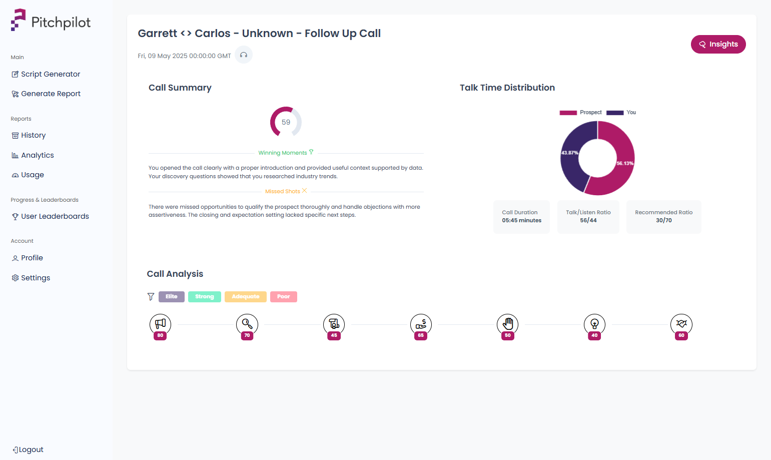 Navigate through the report to view the feedback