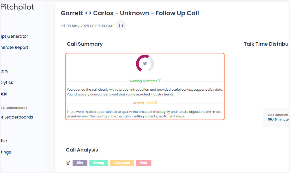 Navigate through the report to view the feedback