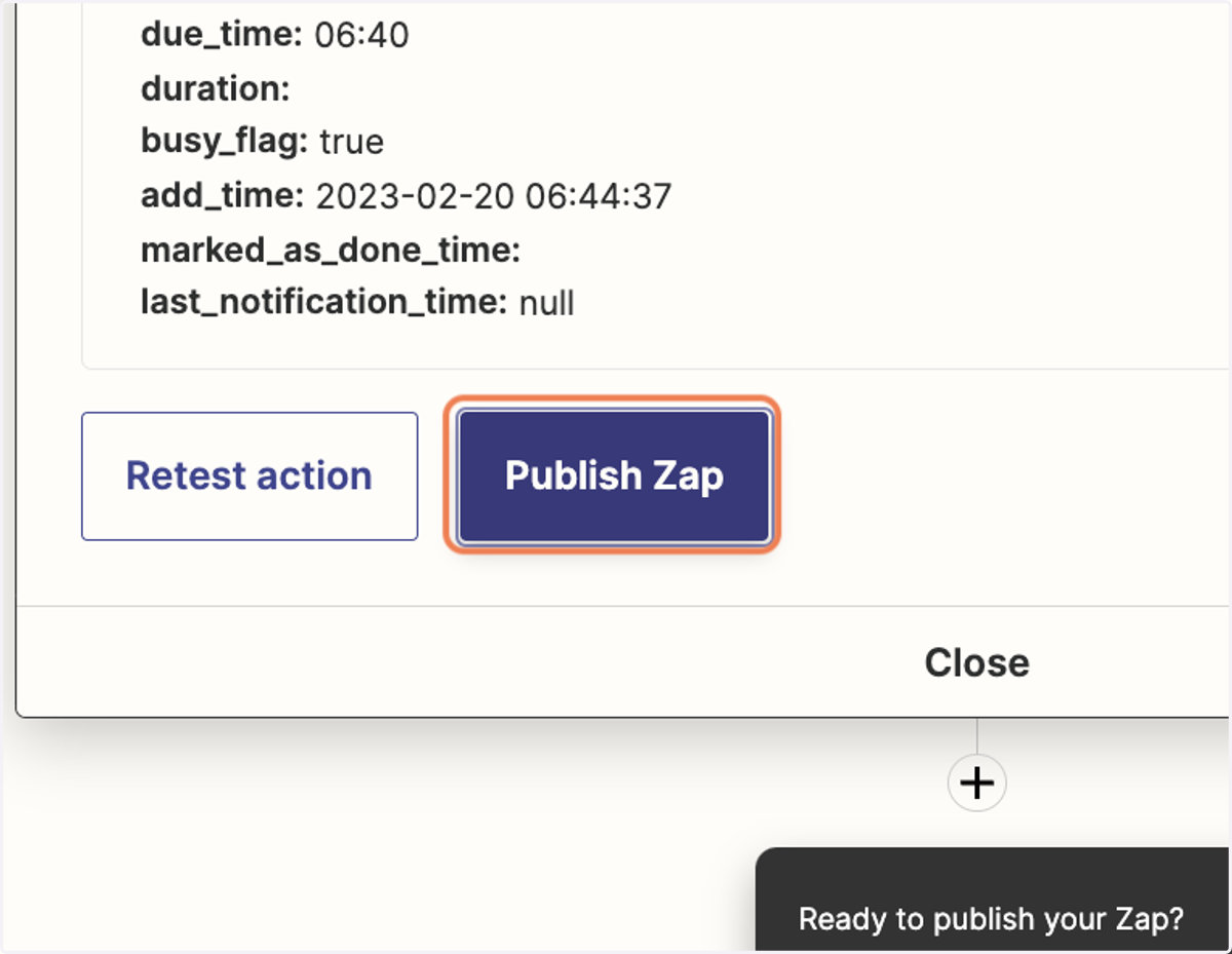 "Publish Zap"을 눌러 Zap 생성을 완료합니다.