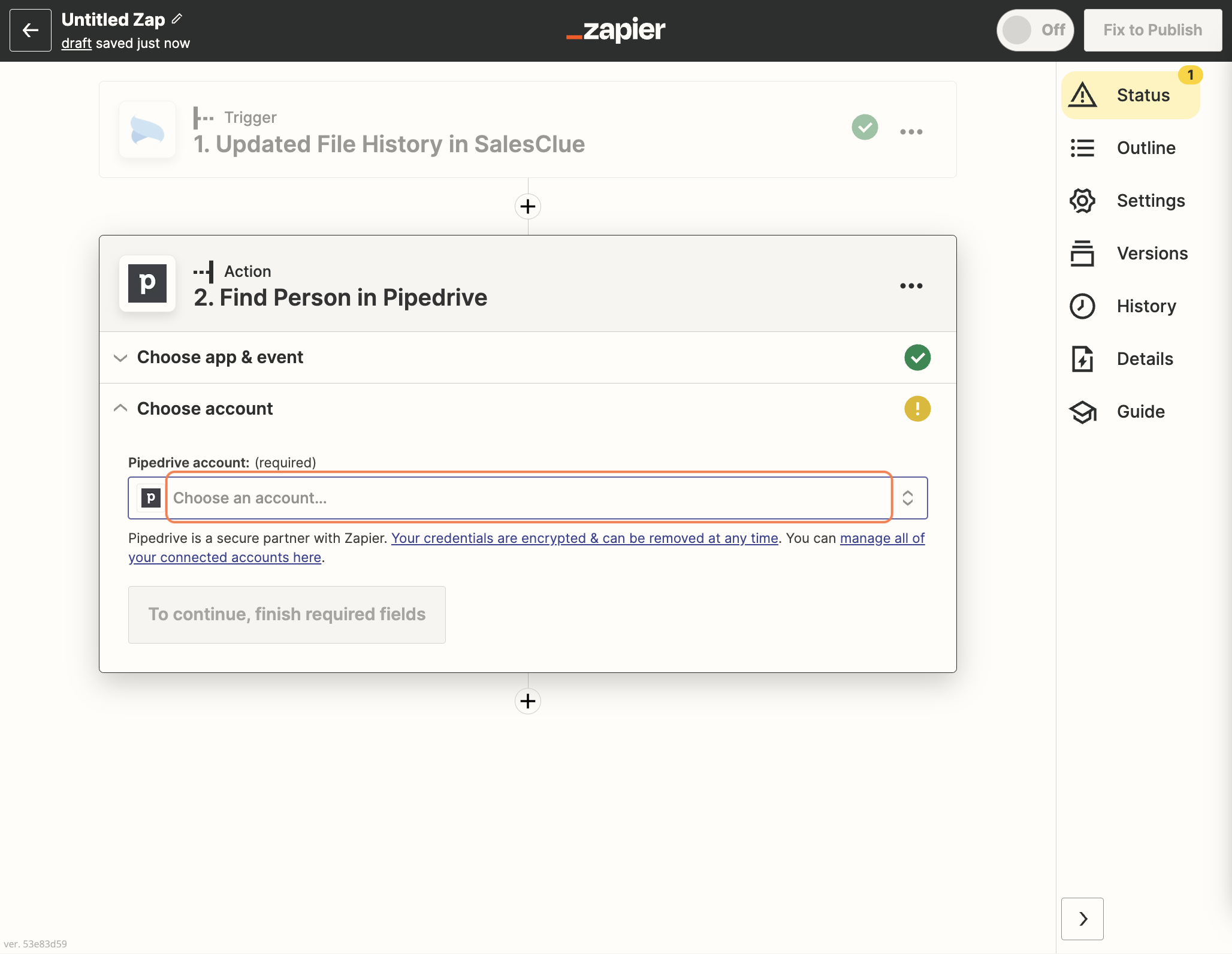 Pipedrive 계정을 연결합니다.