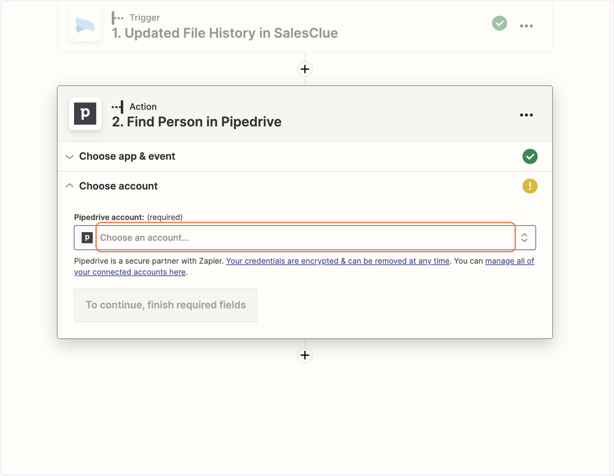 Pipedrive 계정을 연결합니다.