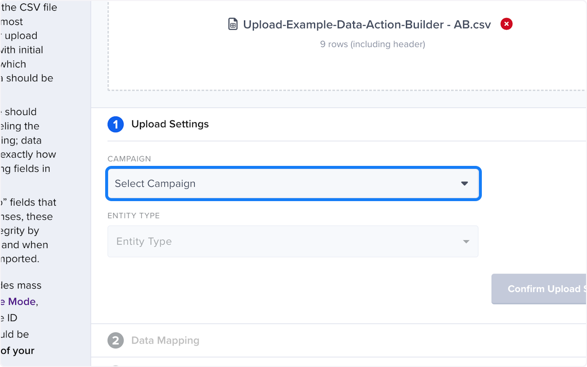 Select the Campaign you want to upload to