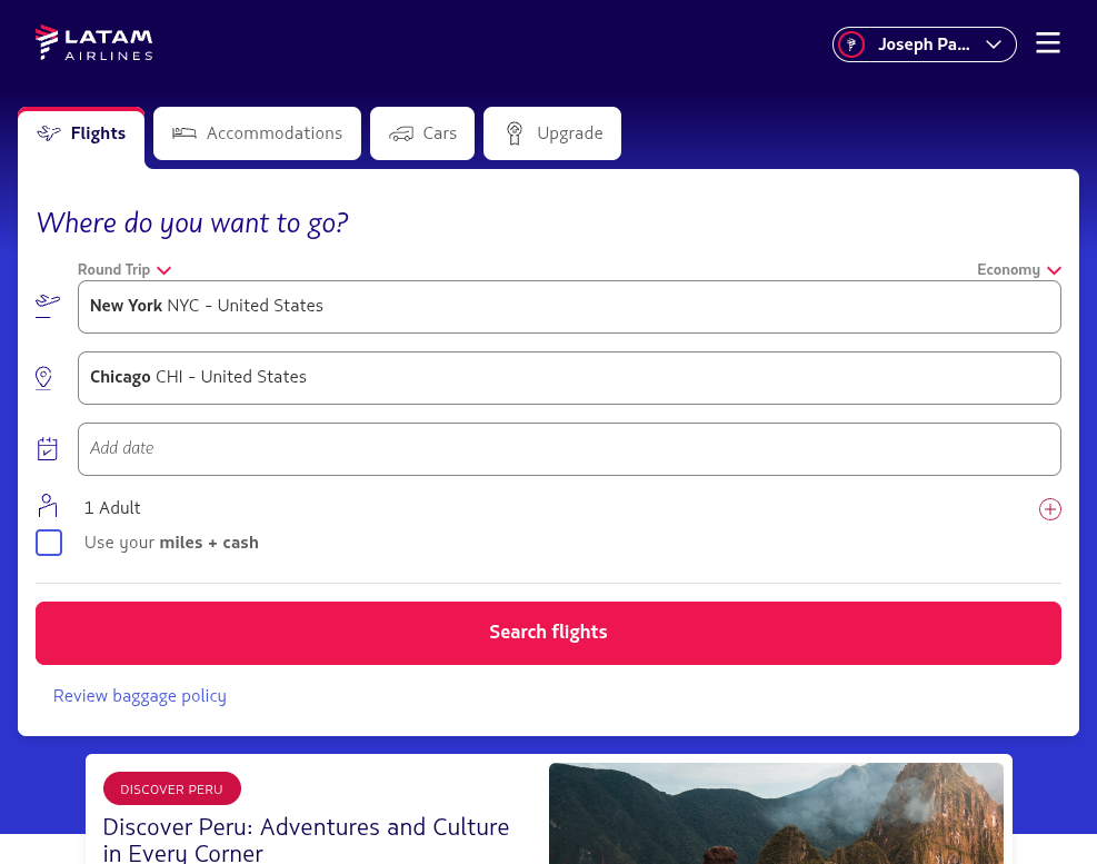 Click on Flights selection list.