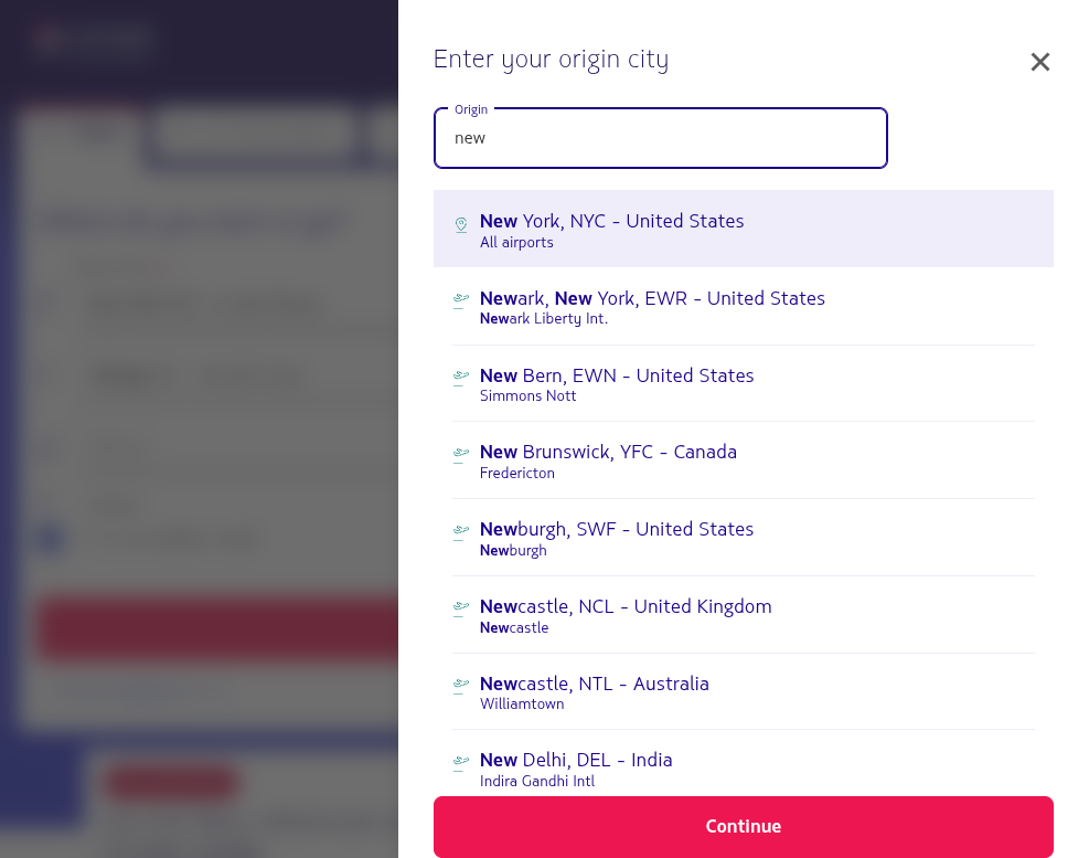 Click on New York, NYC - United States All airports