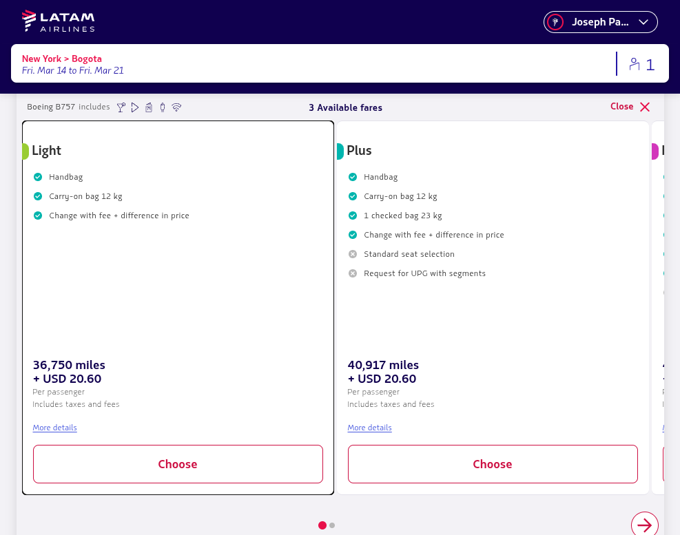 Click on Choose the LIGHT fare and skip to the next flight
