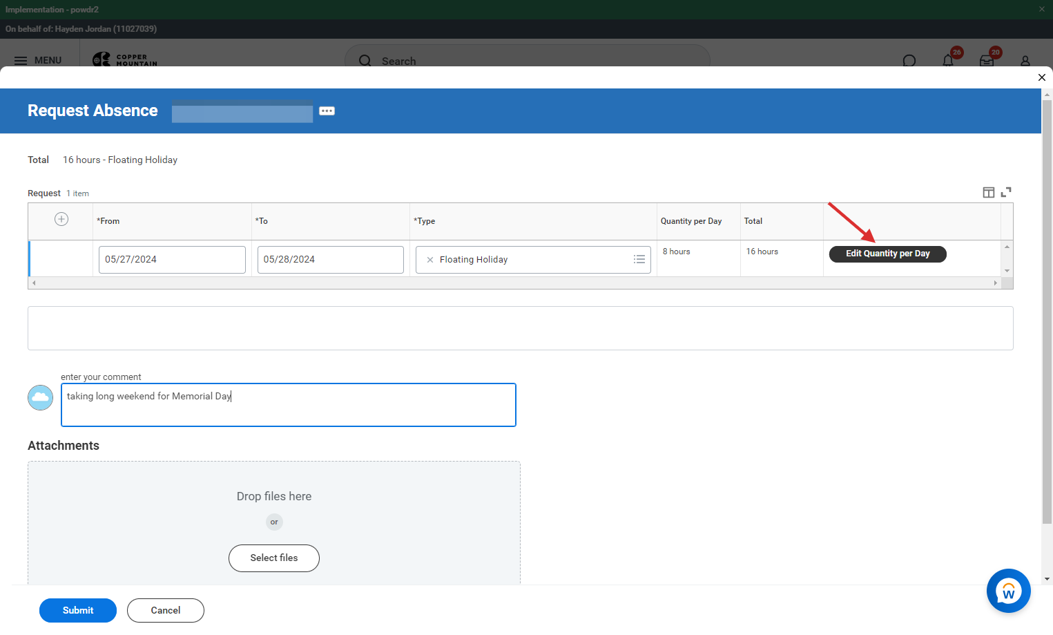 If you are using less than a full 8 hours per day, click on Edit Quantity per Day to adjust totals