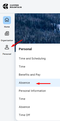 From Home Screen, navigate to Personal > Absence