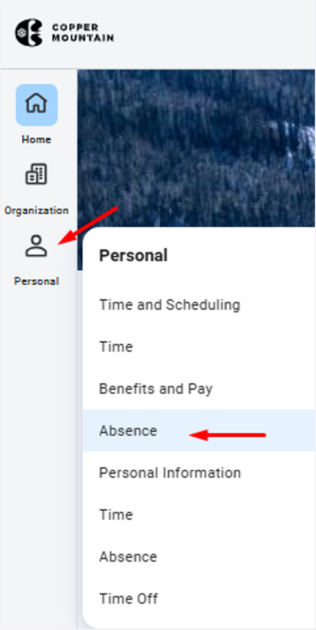 From Home Screen, navigate to Personal > Absence