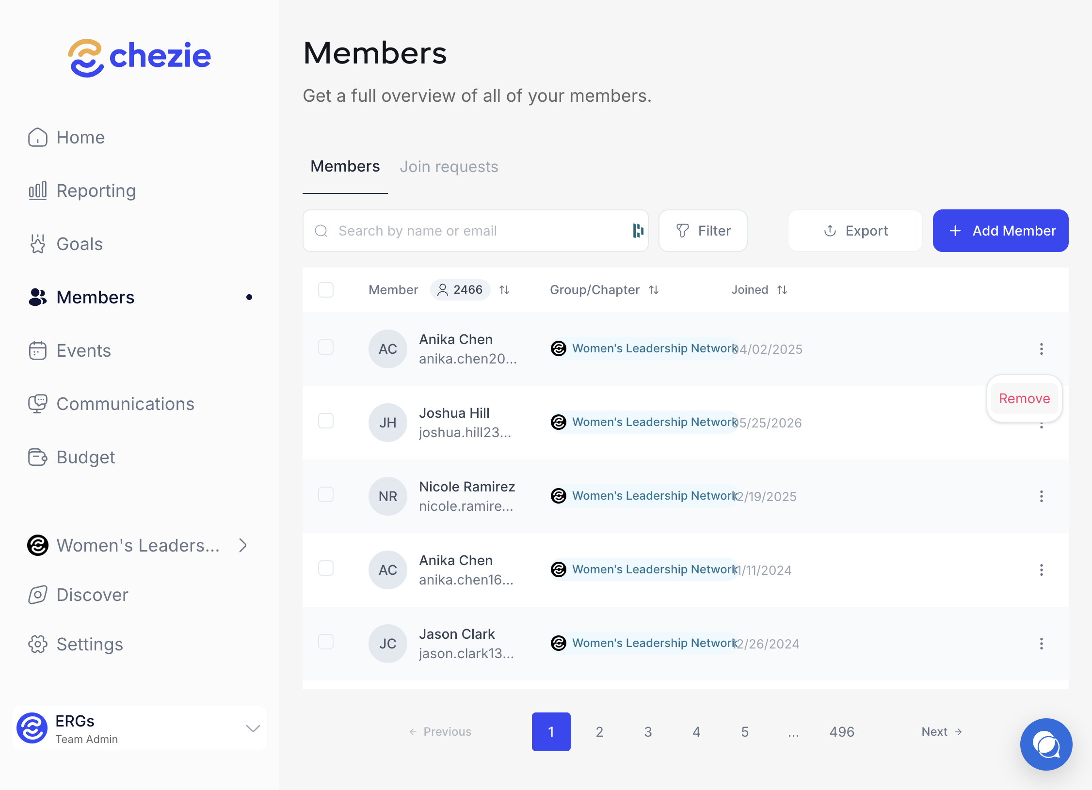 A. Find Member B. Click on Remove