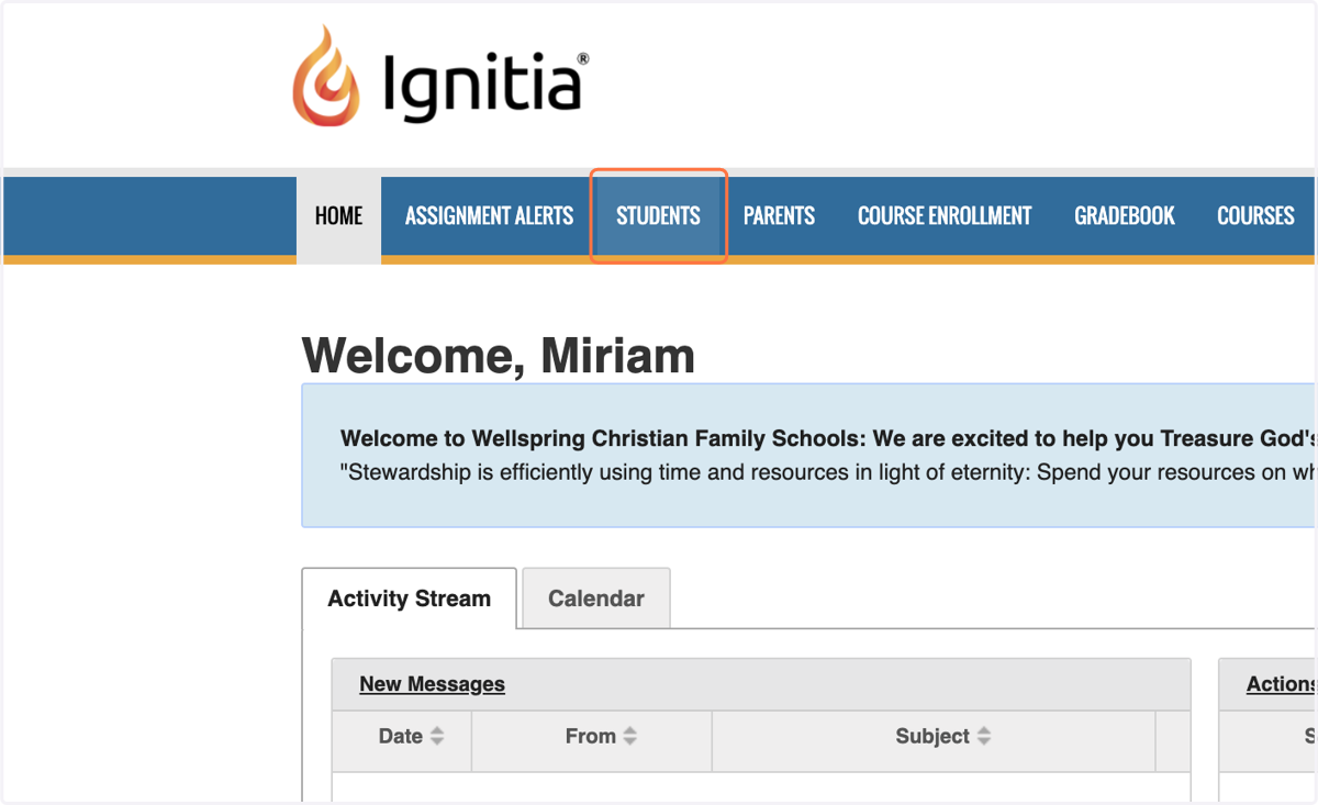 From your home page, go to the Students tab